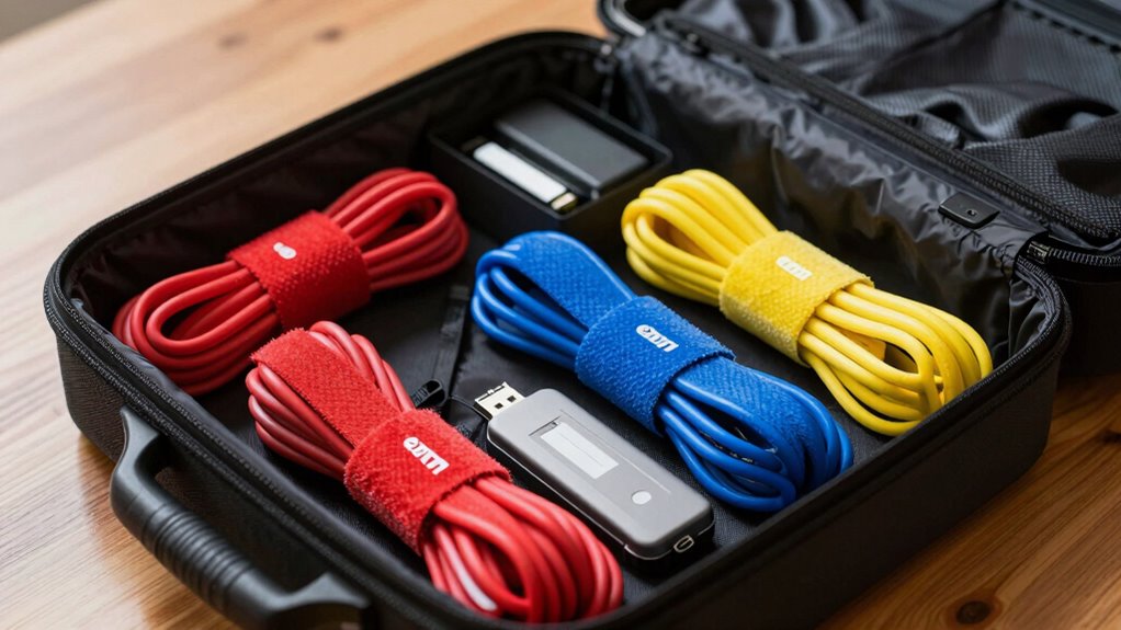 color coded labeled cables organization