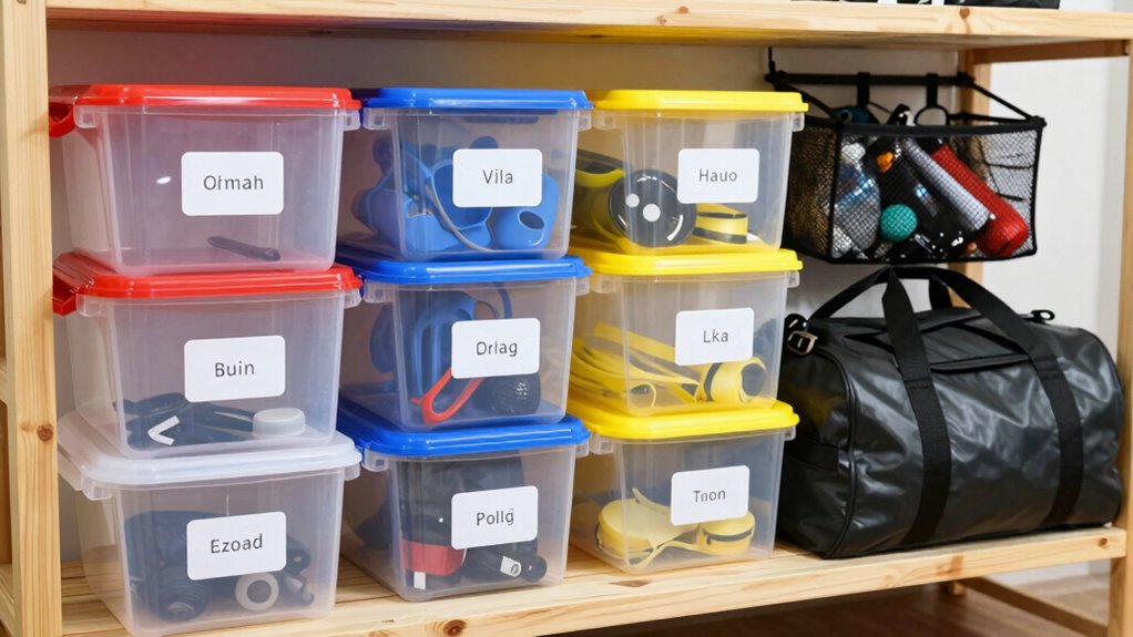 color coded labeled camping gear