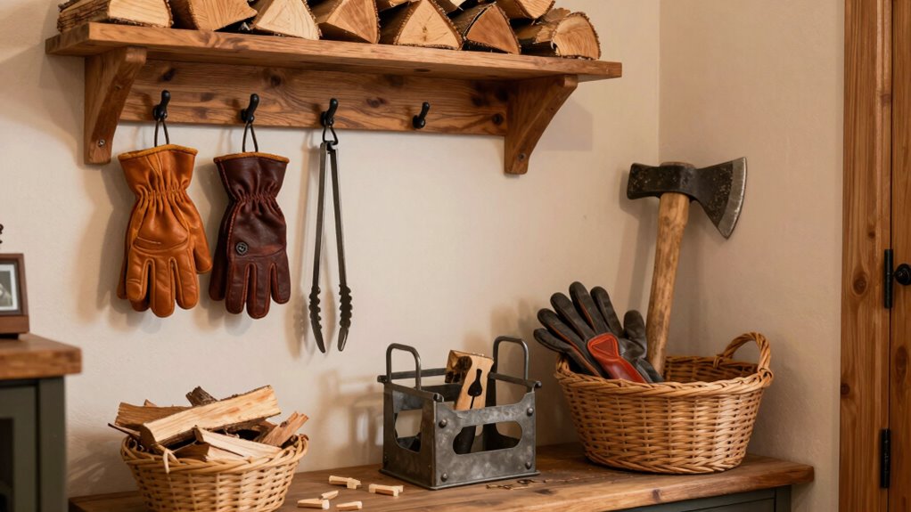 organized indoor firewood accessories