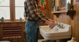 A Basically All-Wood Paneled '70S Bathroom Got An Americana Folk Makeover