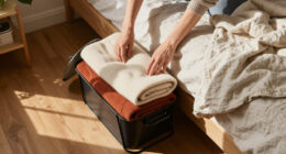 I Used A Pot Lid Organizer To Store My Blankets, And It’s Brilliant