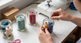 Savvy Upcyclers Transform Old Glass Jars Into A Sewing Kit With An Impressive DIY